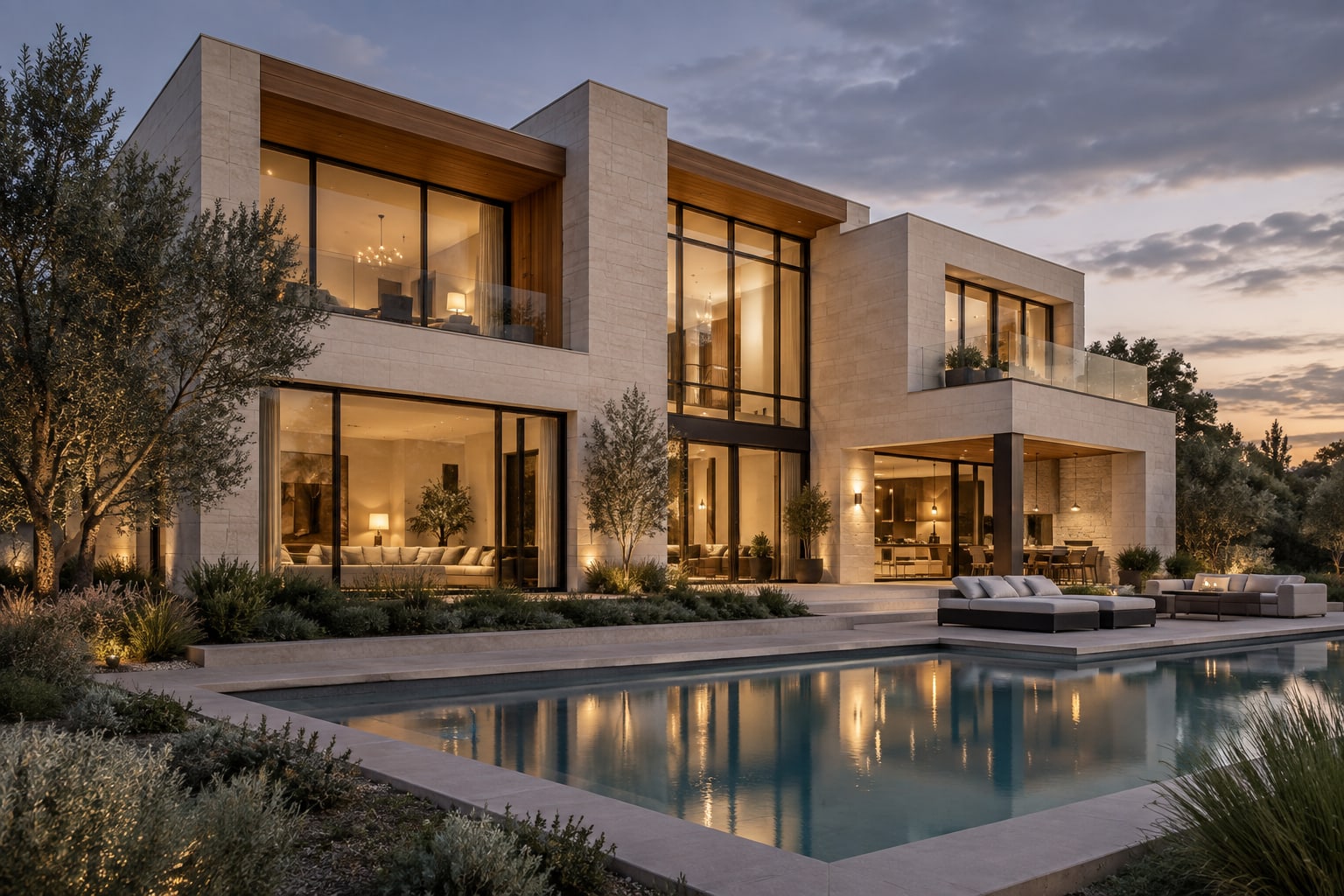 Modern residence overlooking a pool